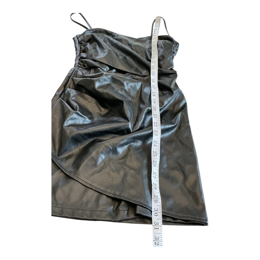 Ryan Burchen Black Faux Leather Cowl Neck Ruched Mini Dress XS A1286-1T - Picture 12 of 12